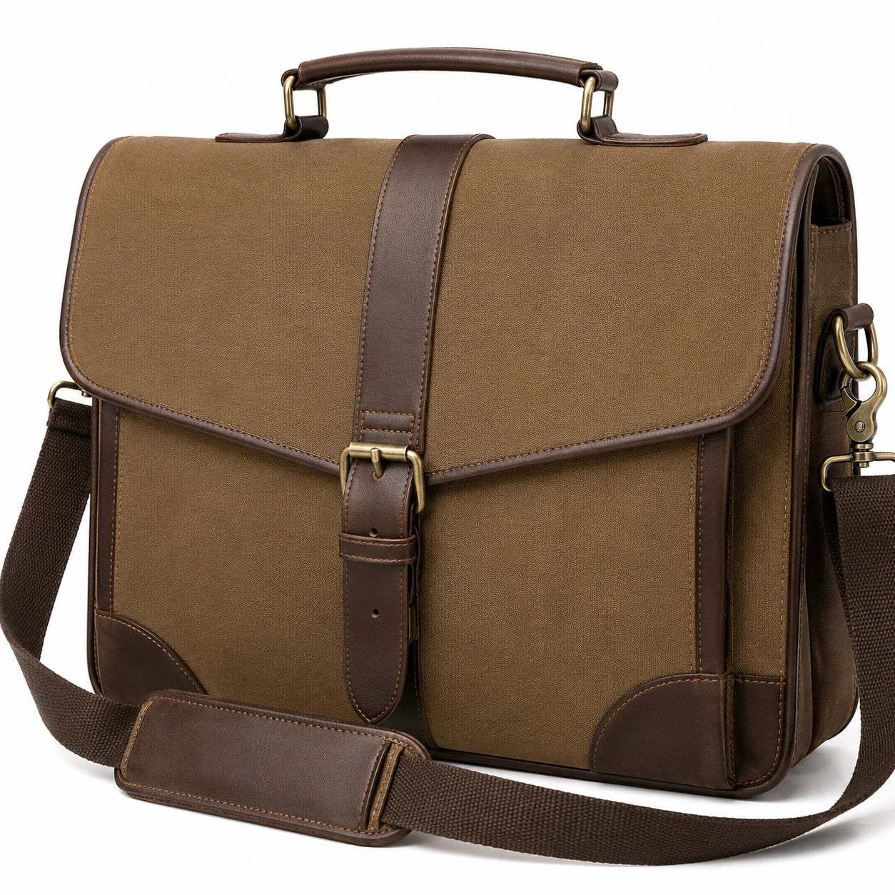 Aktentasche 42 x 10 x 32 cm Textilgewebe Kunstleder Navyblau Braun mit Schultergurt