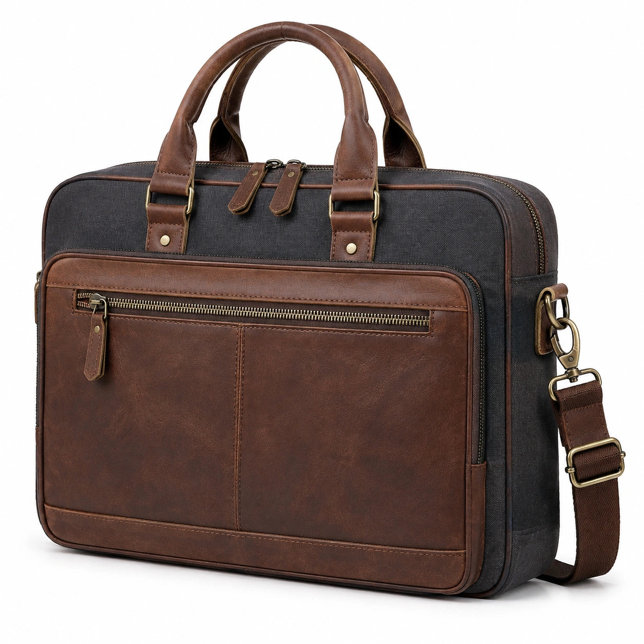 Laptoptasche 15.6 Zoll 40 cm Textil Kunstleder Braun mit Schultergurt