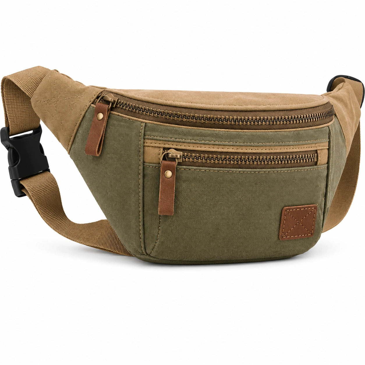 Gürteltasche 30 x 15 x 6 cm aus Textil in Hellgrau mit zwei Reißverschlussfächern