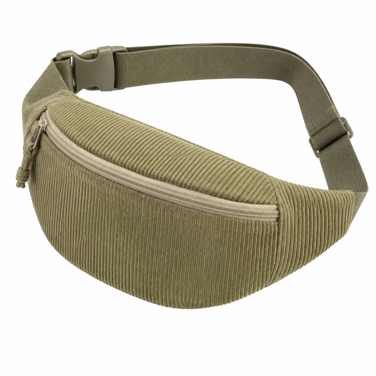Gürteltasche verstellbare Größe aus Polyester olivgrün creme mit Reißverschluss für Alltag