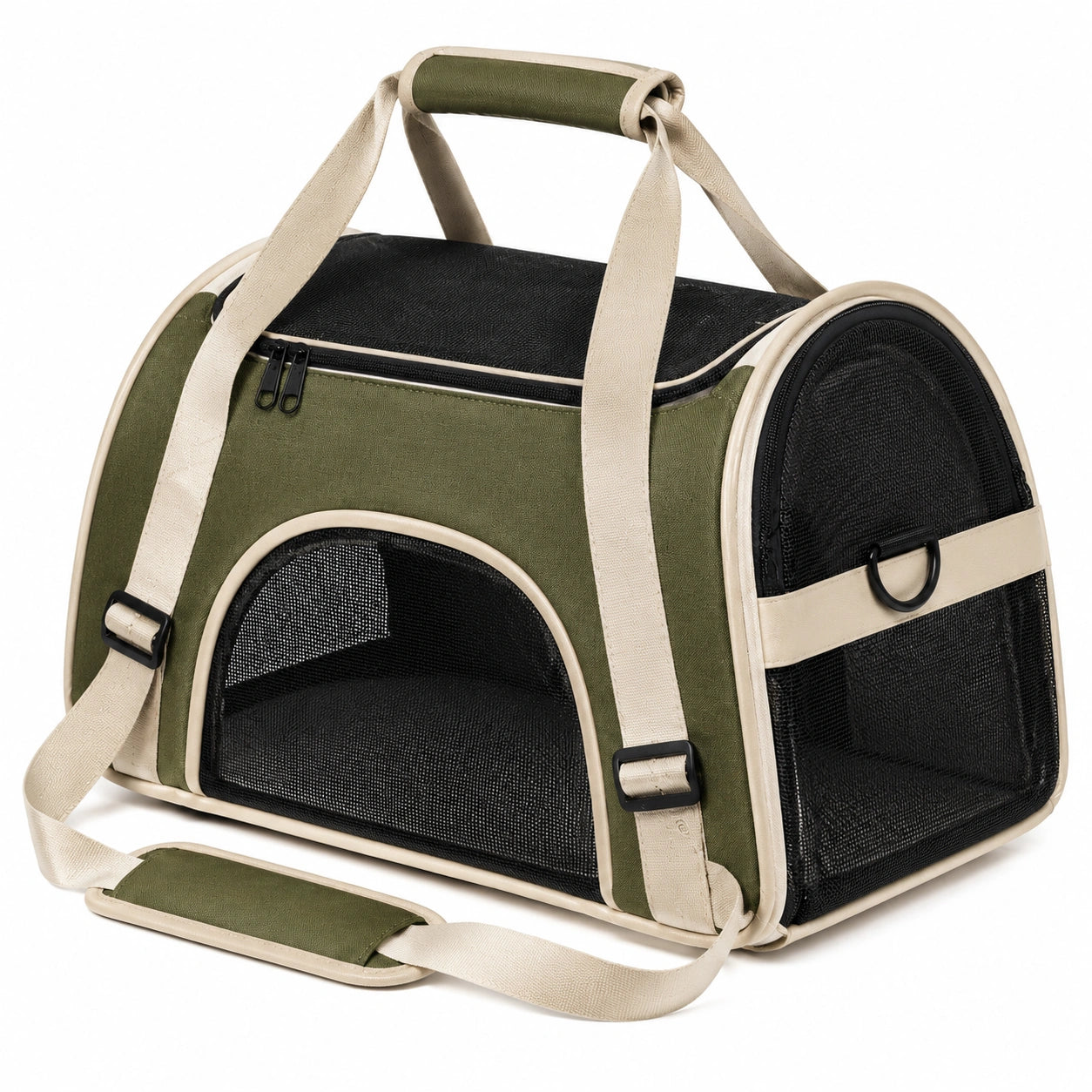 Haustier-Transporttasche 45 x 28 x 30 cm aus Polyester Hellblau Creme mit Netzfenstern