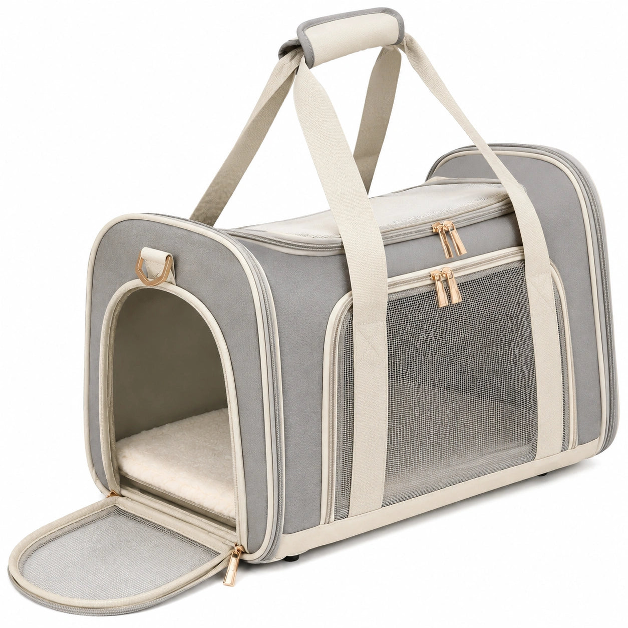 Haustiertragetasche 45 x 30 x 30 cm Beige/Braun Textil mit Netzfenstern faltbar
