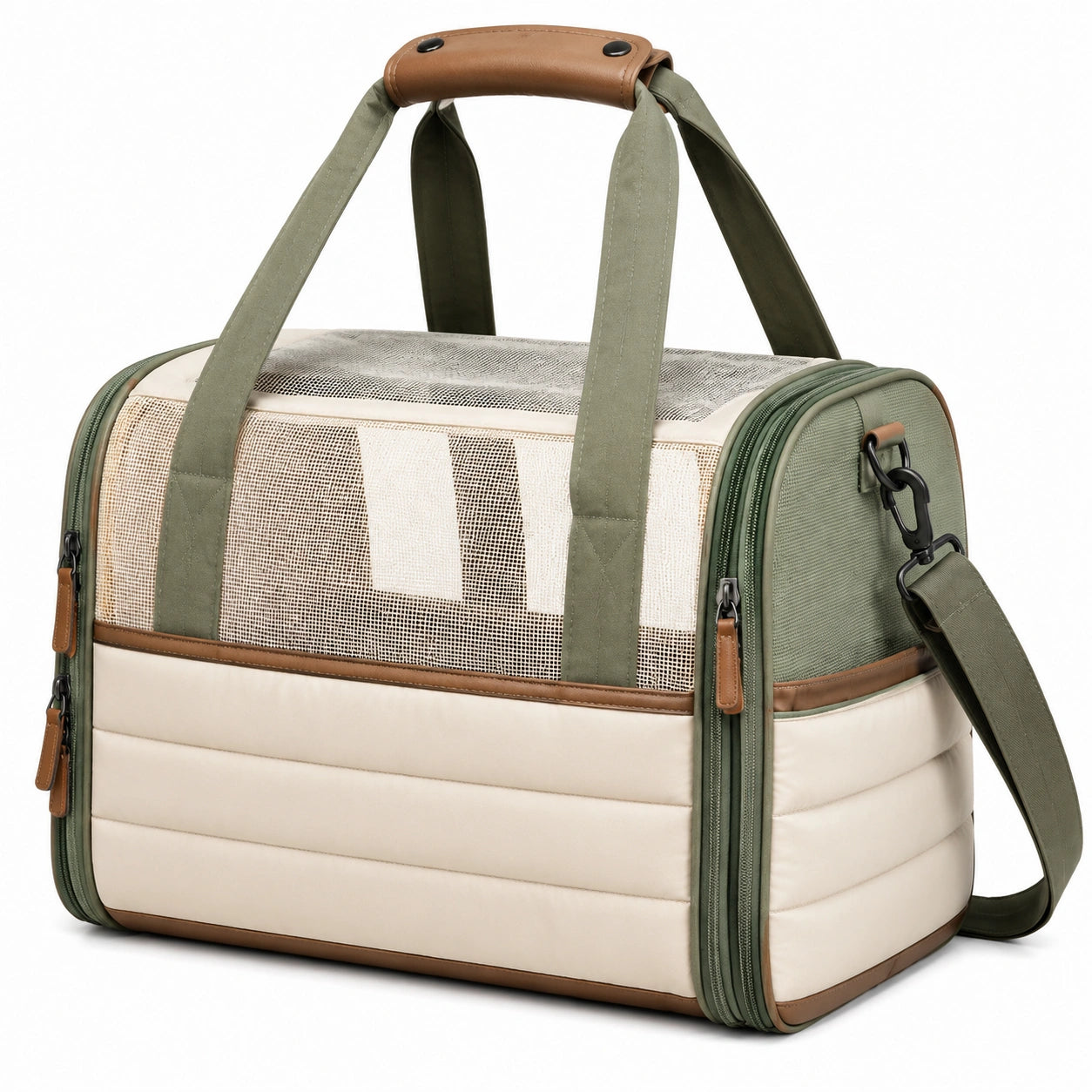 Haustier Transporttasche 50 x 32 x 32 cm Polyester Beige Grün faltbar mit Netzfenstern