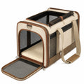 Tiertransporttasche 50 x 30 x 30 cm aus Textil Kunstleder in Beige Grün mit Netzfenstern