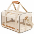 Haustier-Transporttasche 43 x 25 x 28 cm Textil Salbeigrün Beige für Katzen und kleine Hunde mit Netzfenster