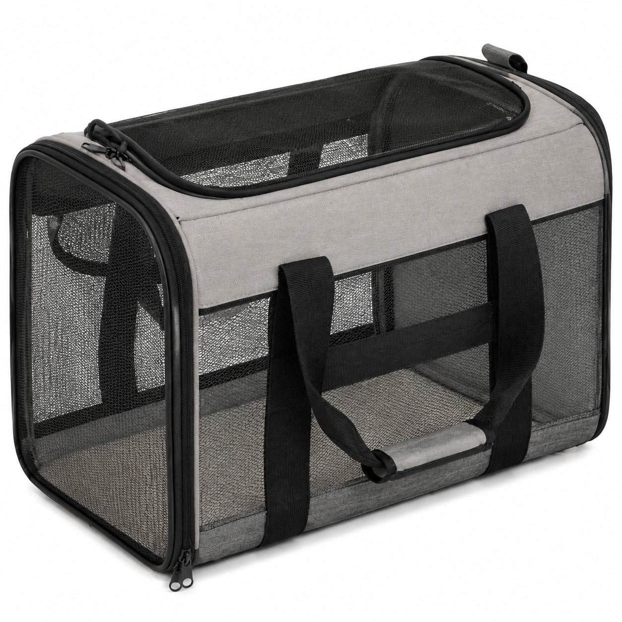 Haustier-Transporttasche 50 x 34 x 34 cm Textil Beige Braun mit Netzfenstern für Hunde und Katzen