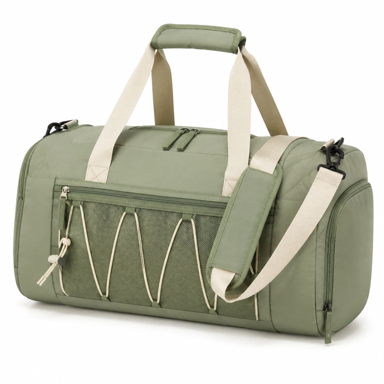 Reisetasche 50 x 25 x 30 cm aus Textil und Kunstleder Beige Braun mit Schultergurt