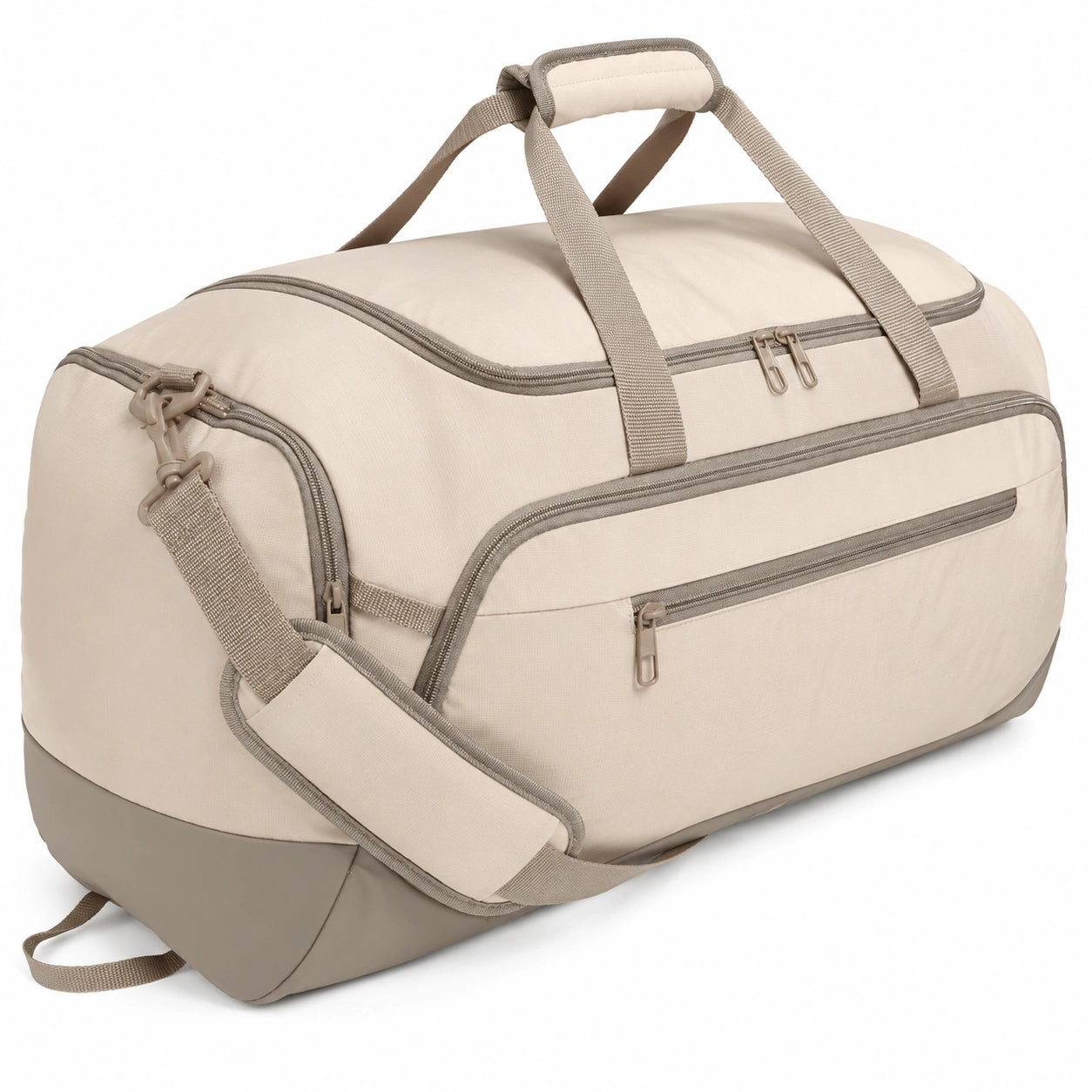 Reisetasche 50 cm aus Textilgewebe Beige mit Schultergurt und Fächern