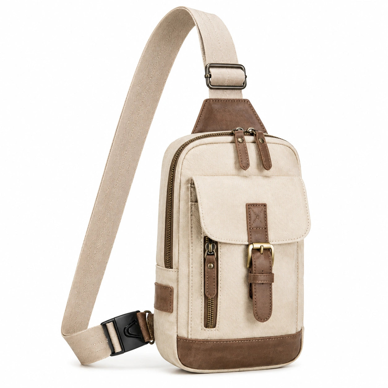 Umhängetasche 18 x 8 x 32 cm aus Textilgewebe olivbraun mit verstellbarem Schultergurt