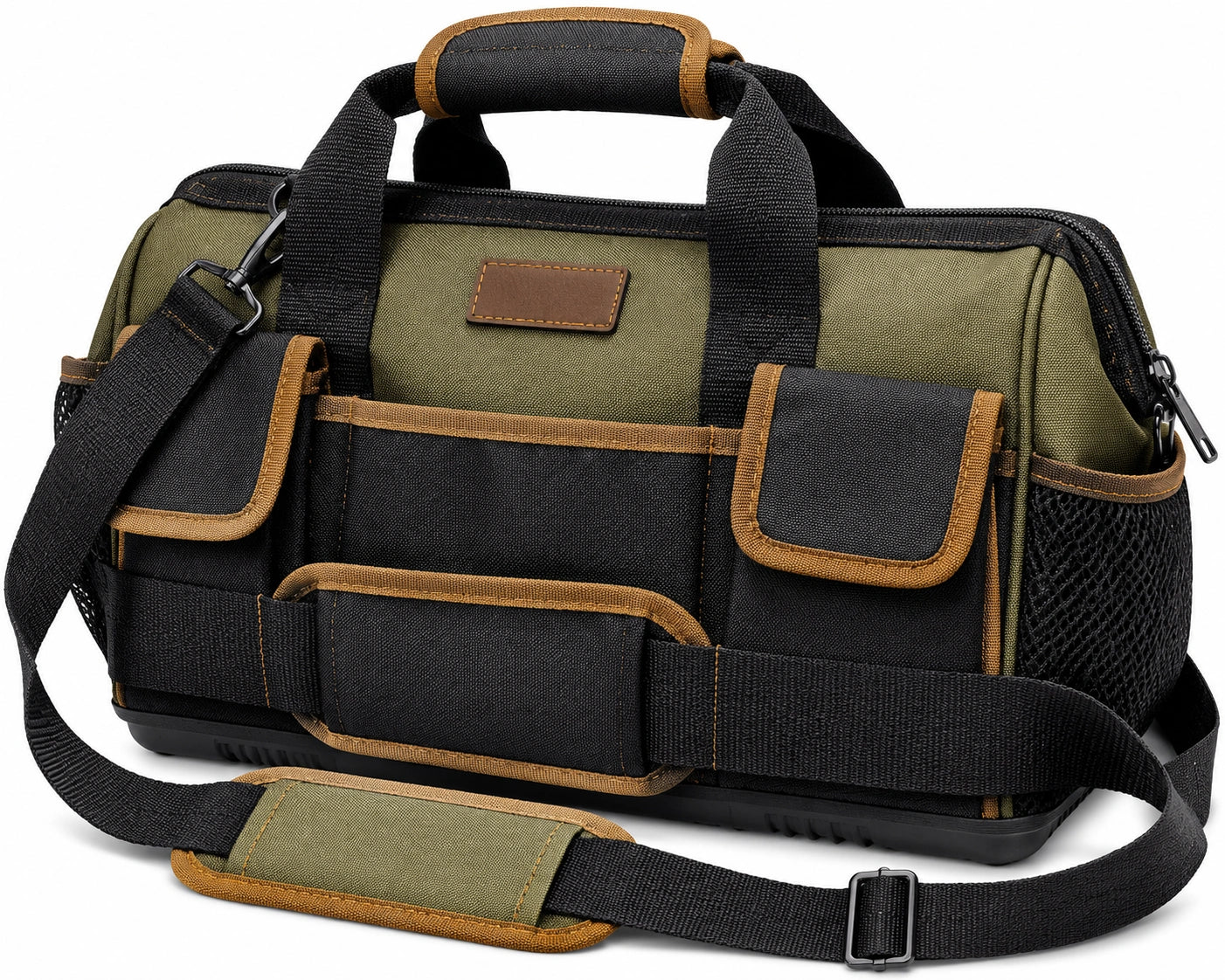 Werkzeugtasche 38 cm aus Canvas in Beige Braun mit Schultergurt und Außenfächern