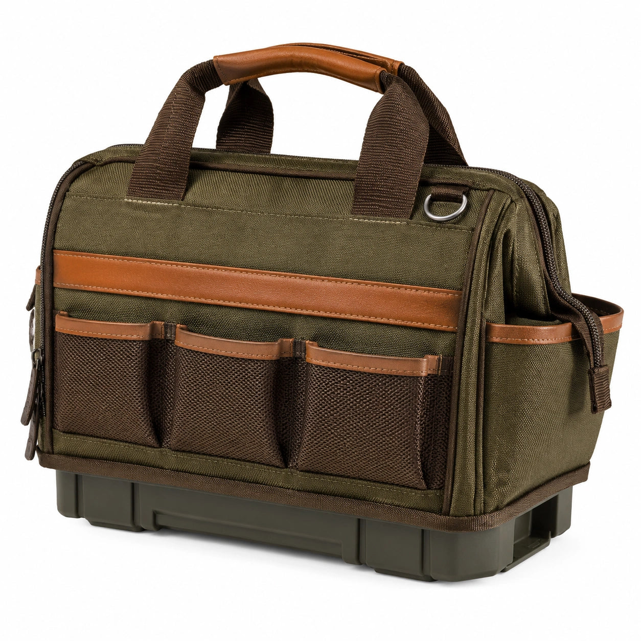 Werkzeugtasche 40 x 22 x 28 cm aus Canvas Schwarz Braun mit Mehrfachfächern