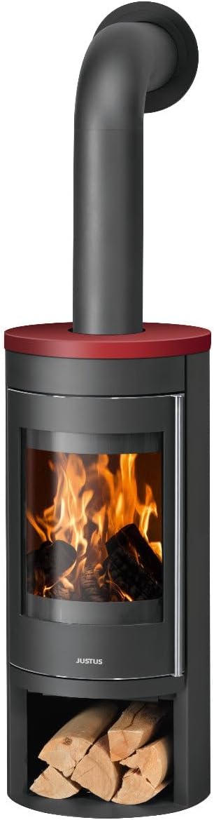 Justus Kaminofen, Schwarz/Bordeauxrot, 4815 37 Mino 2.0 Stahl Schwarz mit Keramik-Abdeckplatte