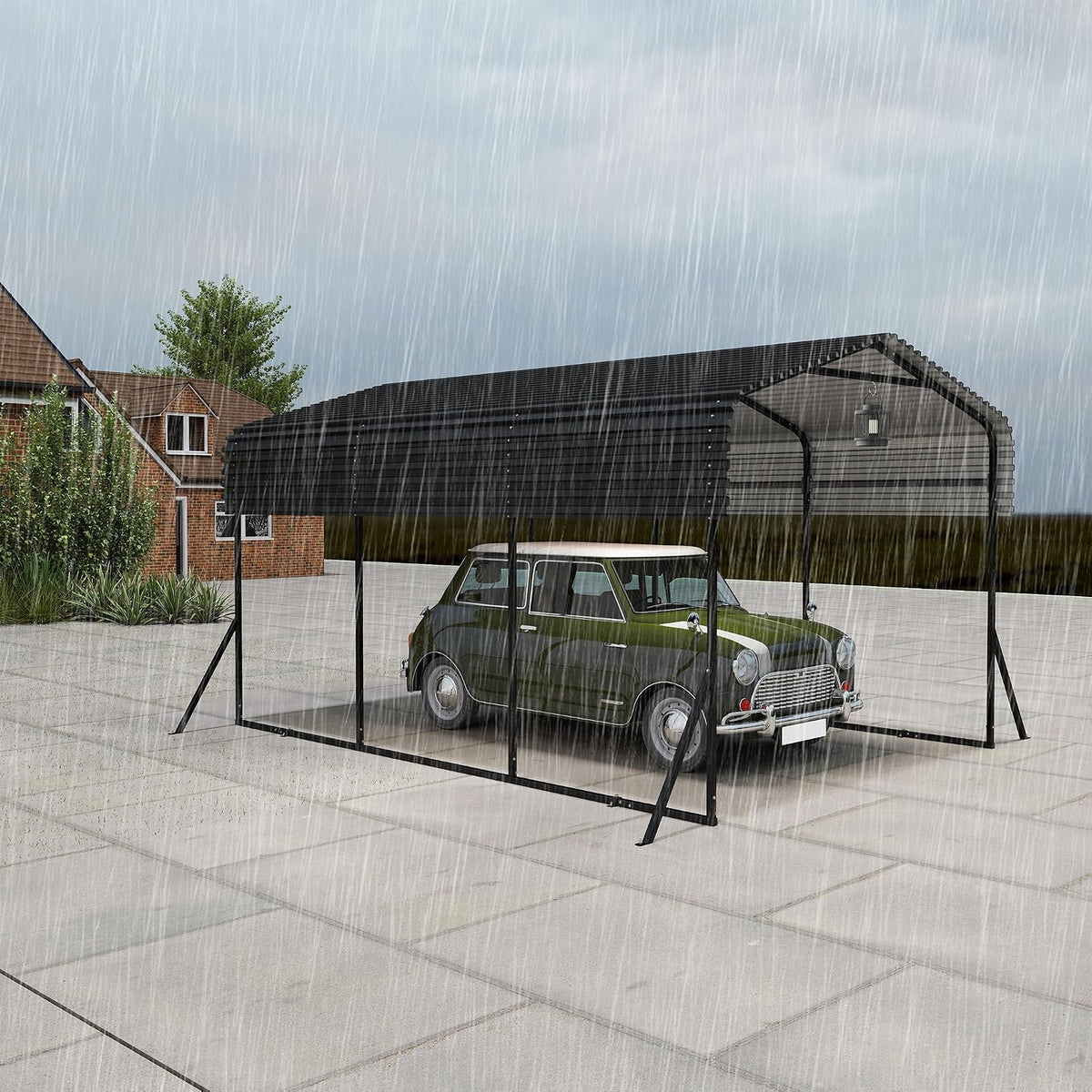 UISEBRT Carports, Schwarz, Outdoor-Autozelt-Garage, 10 x 15FT, Metall-Carport, Robust Außengarage-Auto-Unterstand