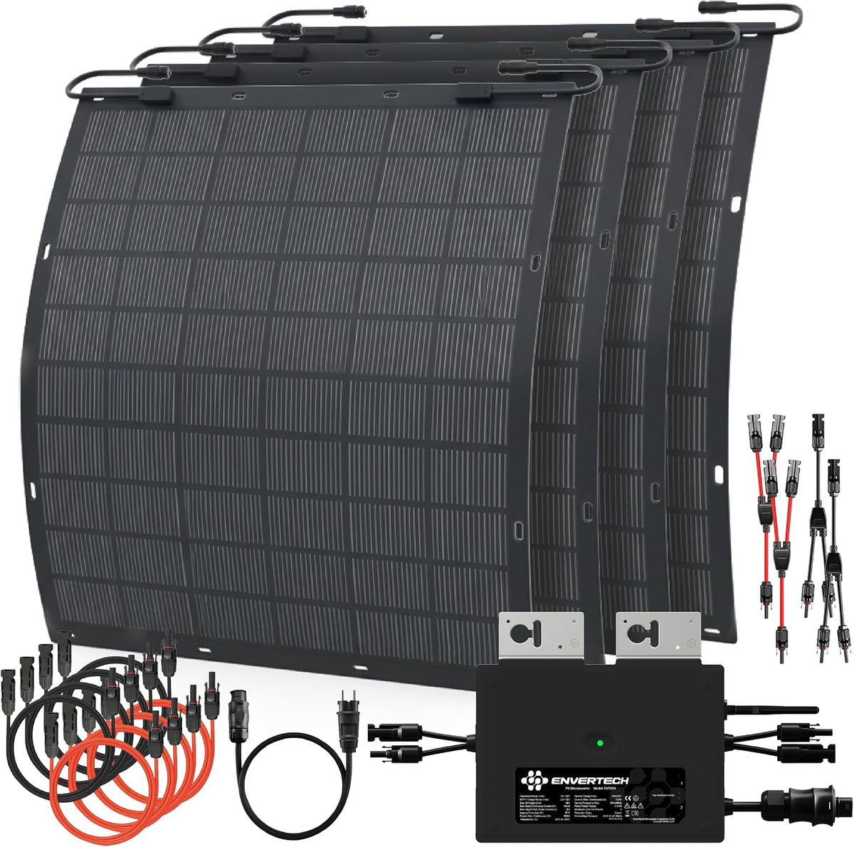 Solarway Mikrowechselrichter, 900 W, 800 W, 225 W, Schwarz, ® Balkonkraftwerk komplett Steckdose - flexible Solarmodule