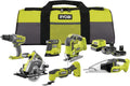 RYOBI Laubbläser, 18 V, Gelb/Schwarz, ONE+ 10-tlg, Akku-Combo-Kit mit Schlagbohrschrauber, Stichsäge & mehr