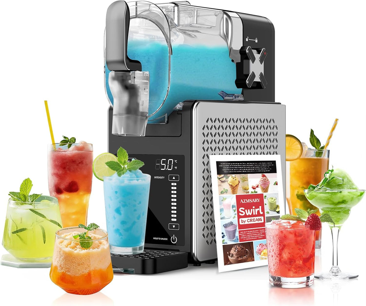 Azmsary Eismaschine, 2,5 L, Schwarz/Silber, Slush Maschine, Slushie Maschine für Zuhause, mit LED-Display, 6 voreingestellten Programmen für Eiscreme