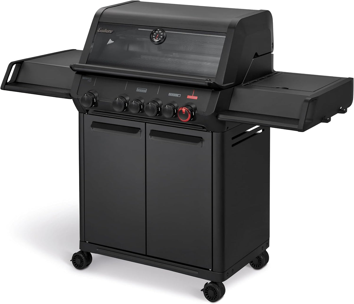 Enders Gasgrill, Schwarz, ® Monroe Pro 4 SIKR Turbo Shadow inkl. Seargrate, 4-Brenner, mit Kocher, Infrarot-Heckbrenner
