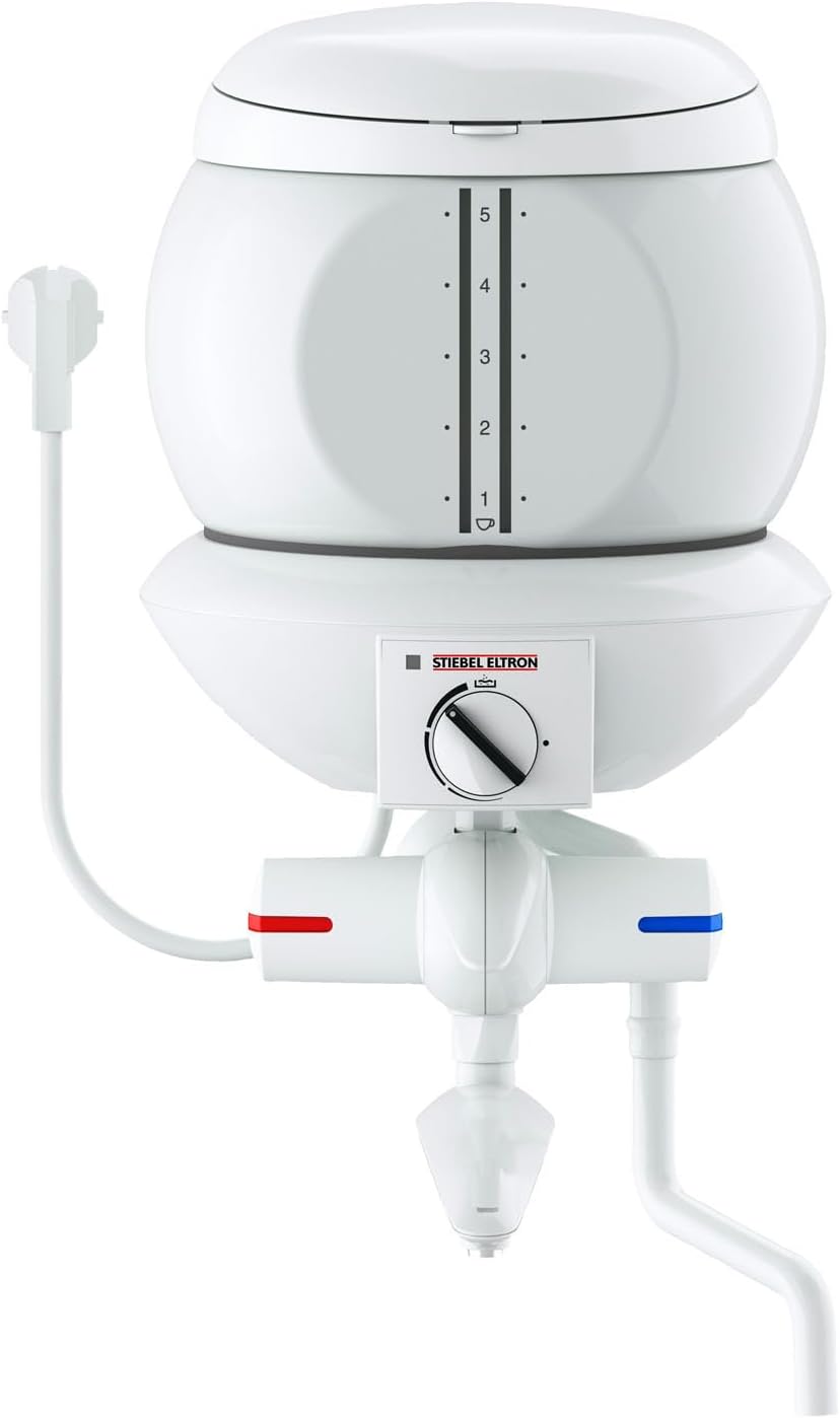 Stiebel Eltron Heißwasserspender, 5 Liter, Weiß, Kochendwassergerät EBK 5 G, Glas, Hebel-Zweigriff-Füll- und Ablaufarmatur
