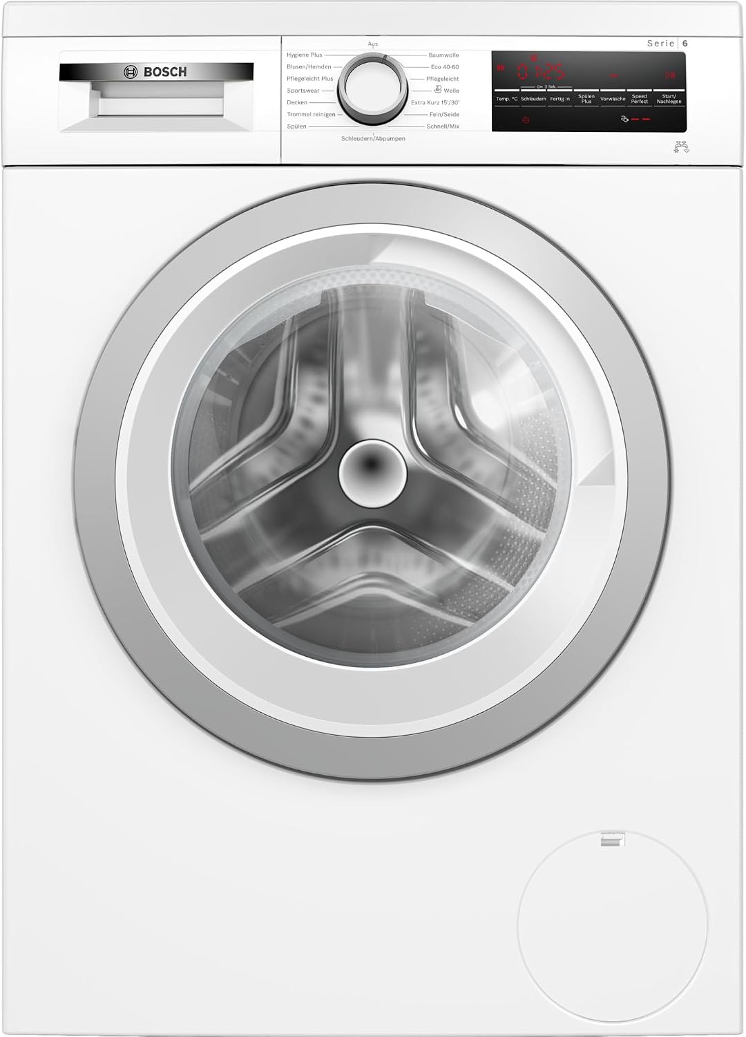 Bosch Waschmaschine, 9 kg, Weiß/Silber, WUU28T49, Serie 6, Frontlader, 1400 UpM, Unterbaufähig, SpeedPerfect, Maximale Energie- und Wasserersparnis