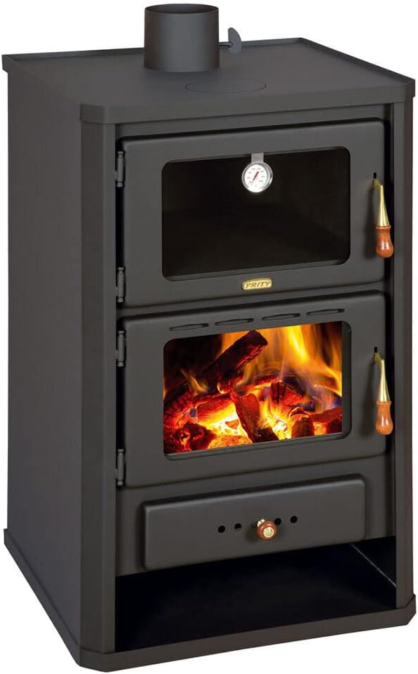Prity Backofen, 14 kW, Stahl, Schwarz, Kaminofen mit, Holzofen mit Holzfach