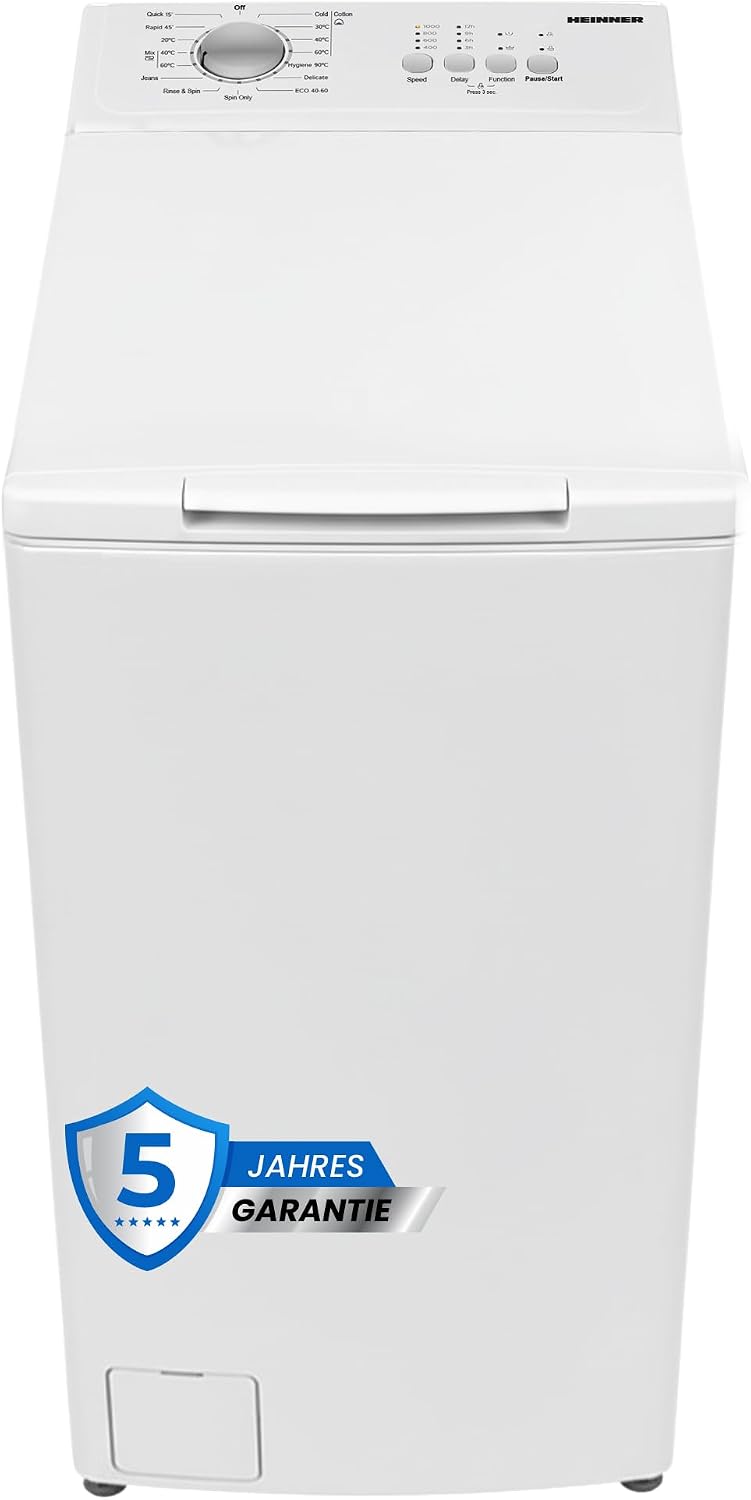 HEINNER Waschmaschine, 6 kg, Weiß, HWM-TL6010C++ Toplader-, 1000 U/min, 15 Programme, Energieklasse C, kompaktes Design mit Soft-Close-Deckel