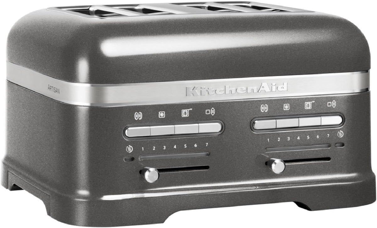 KitchenAid Artisan Toaster 5kmt2204e Toaster, Silber, für 4 Scheiben mit Sandwich-Zange - - Retro Toast Machine