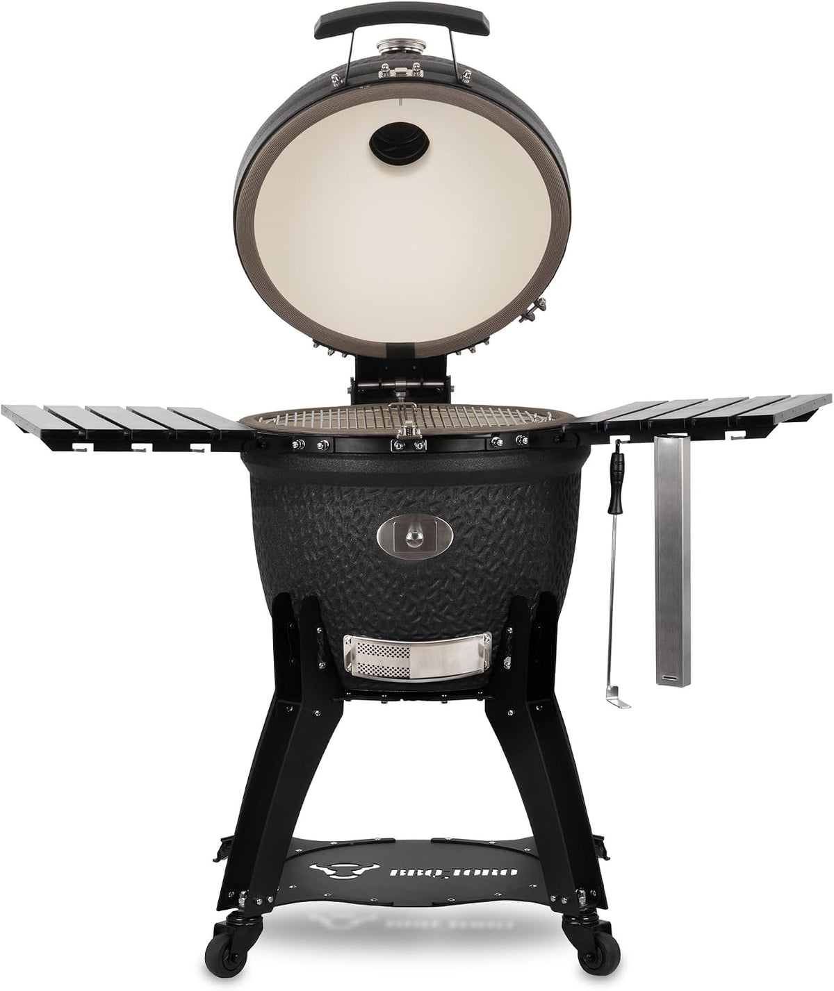 BBQ-Toro Holzkohlegrill, 56 cm, Schwarz, Kamado Grill 'Yoru' Ø mit Seitenablagen, Thermometer, matt, Bubble Frosted Glaze