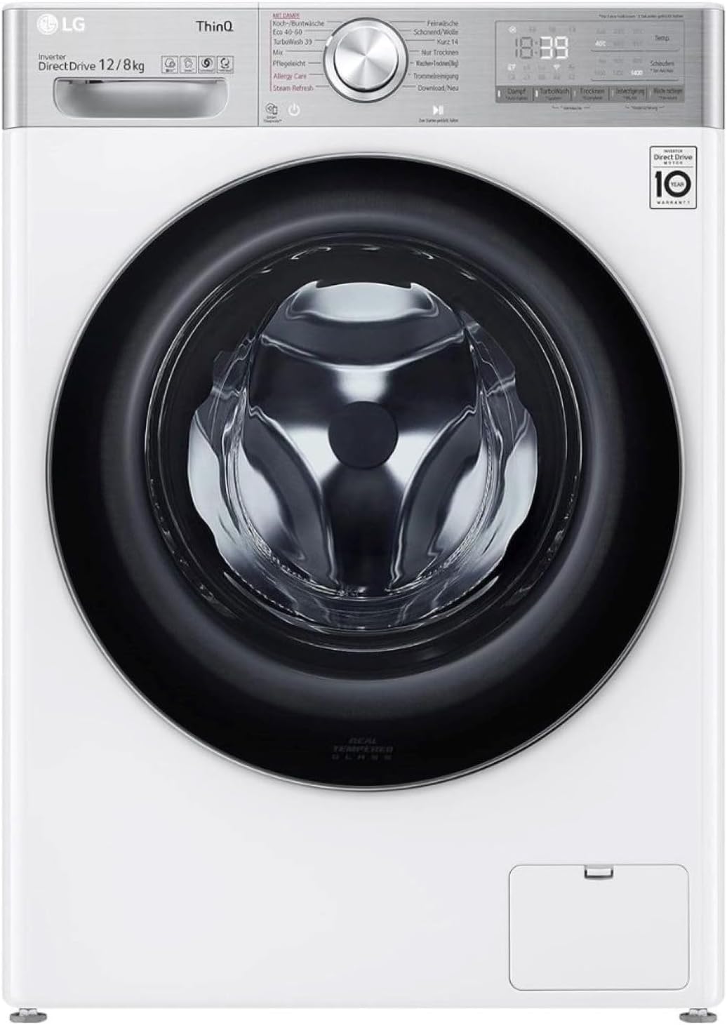 LG Waschtrockner, 12 kg, 8 kg, Weiß/Schwarz, Electronics V9WD128H2 mit AI DD, Waschen, Trocknen, 1400 U/min, Steam