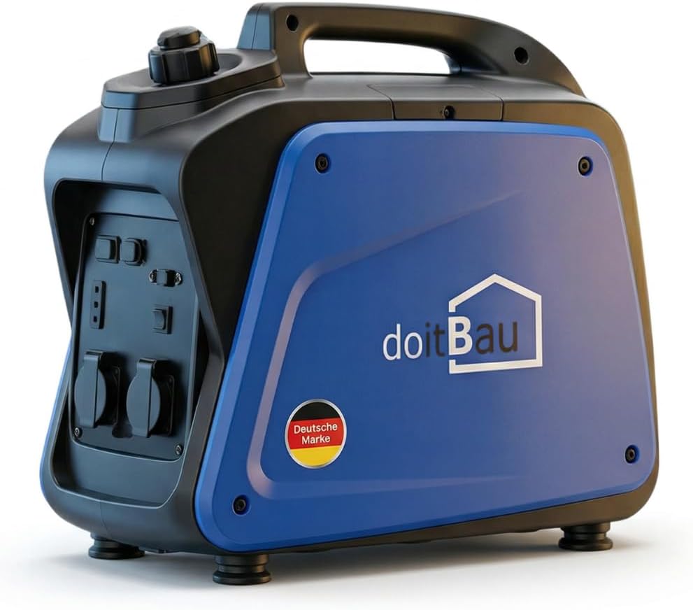 Messermann Powerstation, 2000 W, 230 V, 400 V, 12 V, Schwarz/Blau, Stromgenerator mit Benzin, Stromerzeuger, Notstromaggregat leise