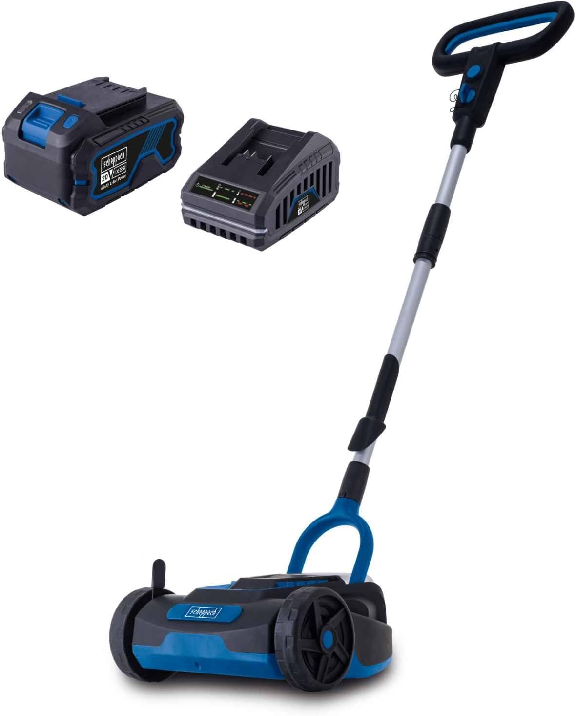 Scheppach Rasenmäher, 21,5 cm, 50 mm, 120m, 4 Ah, Schwarz/Blau, Akku- BC-MP220-X brushless, für bis zu ², Schnittbreite