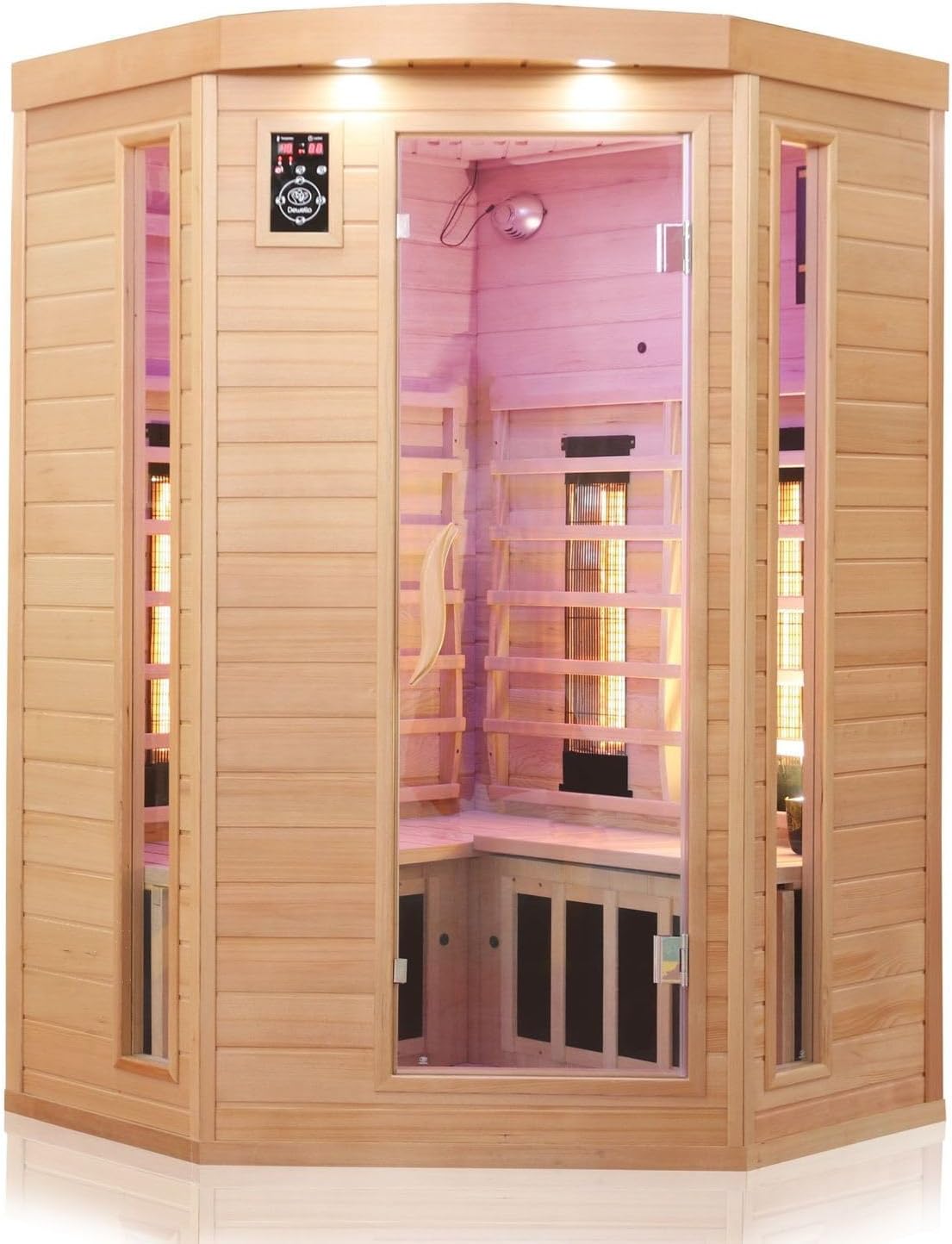 Dewello Audiogerät, 140 cm, Holz, ® Infrarotkabine Infrarotsauna LAKEFIELD 3 x für 2-3, LED-Farblicht, Bluetooth