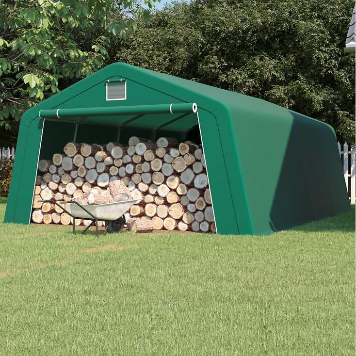 Magna One Carports, 6,2 m, Grün, 3 x Weidezelt Carport Zeltgarage Weideunterstand Gerätezelt, wasserdichtes Zelt mit Stahlgestänge