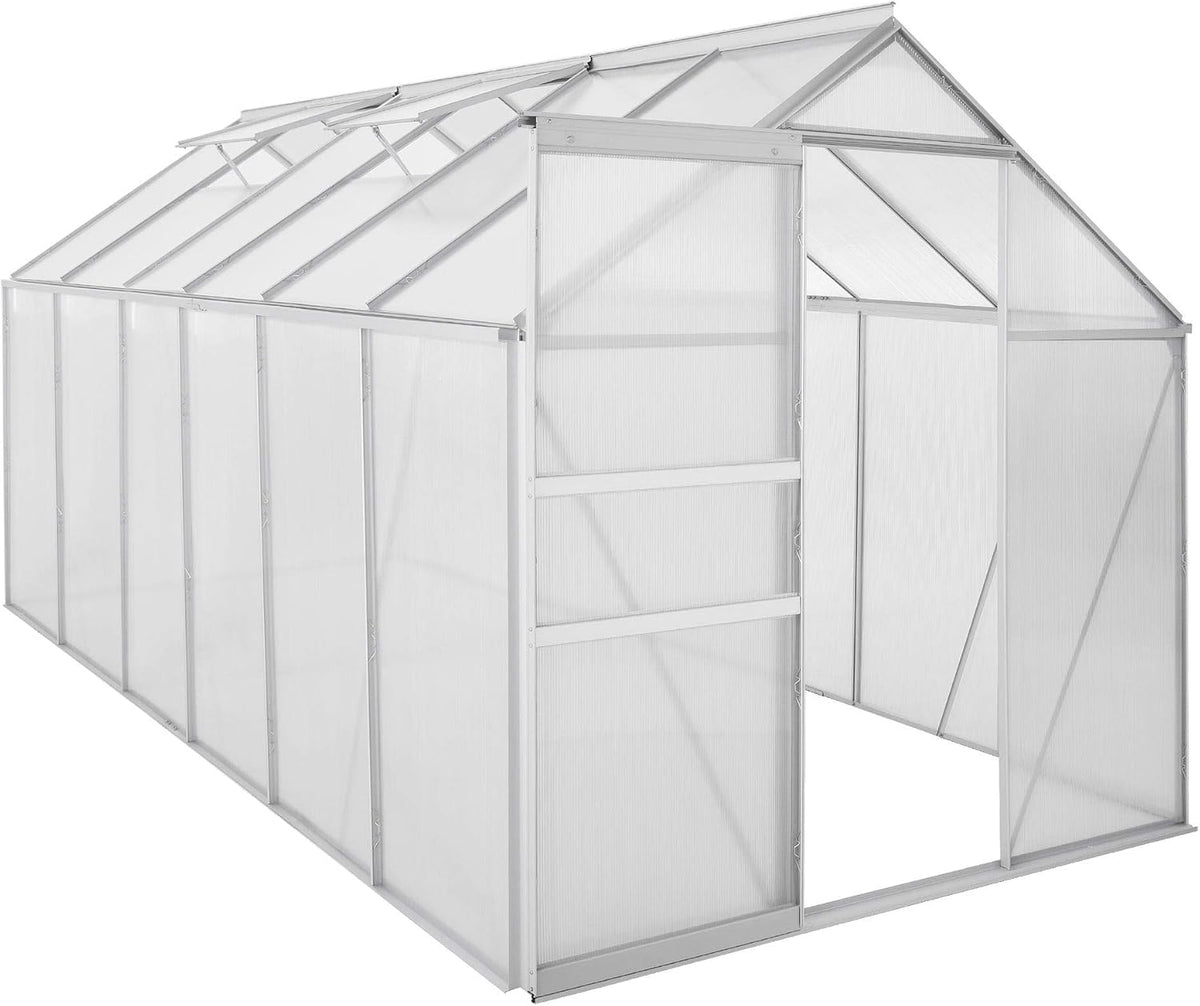 Gerätehaus Zelsius, 380 x 190 cm, 6 mm, Weiß, Aluminium Gewächshaus, Hohlkammerplatten, UV-beständig, Winterfest