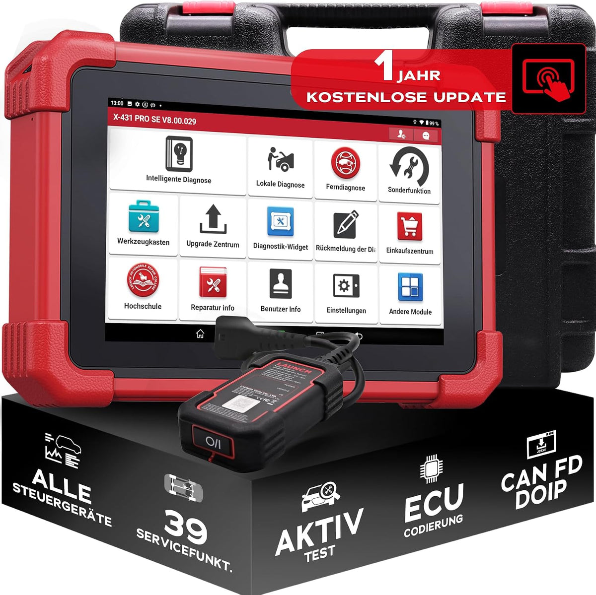 LAUNCH OBD-II Diagnosewerkzeuge, Schwarz/Rot, X-431 PRO SE OBD2 KFZ-Diagnosegerät für alle Systeme, Alle Steuergeräte