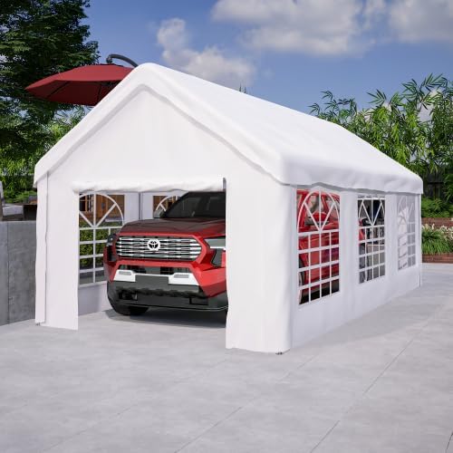 gonew21 Carports, Metall, Weiß, Garagenzelt Winterfest 3x6 m, Großes Auto-SUV-LKW-Zelt mit Rolltor, stabiles Stahlgestell & abnehmbaren Seitenwänden
