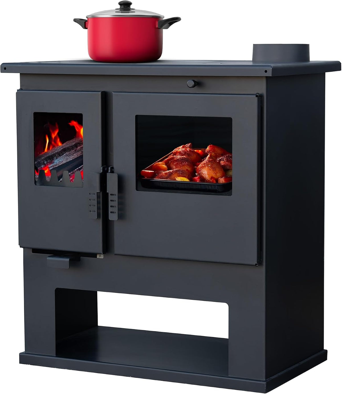 Kaminofen, 9 kW, Schwarz, holzofen ALAZ Mouse GP8M, mit Backfach, Kamin Heizofen Dauerbrandofen Holzofen, Кaminholz Hüttenofen