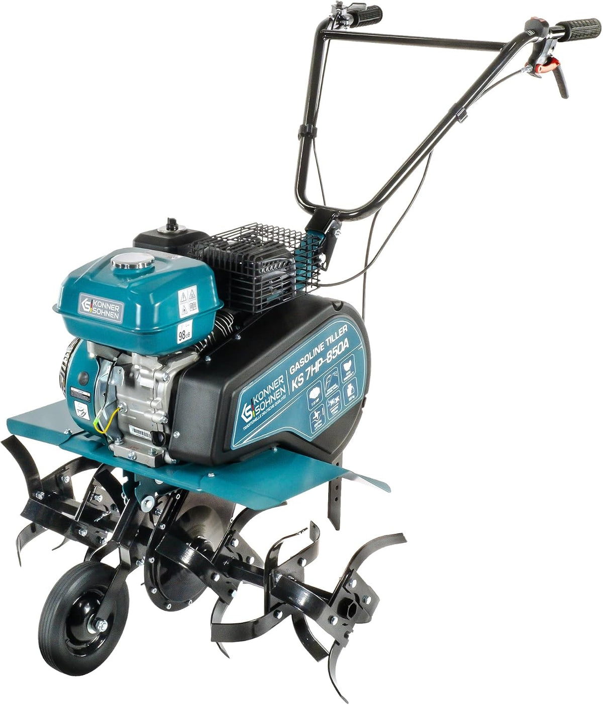 K&S Könner&Söhnen Motorhacken, Schwarz/Blau/Silber, & KS 7HP-850A Benzinkultivator mit Riemenantrieb, fräse Garten mit geschmiedete Säbelfräsen
