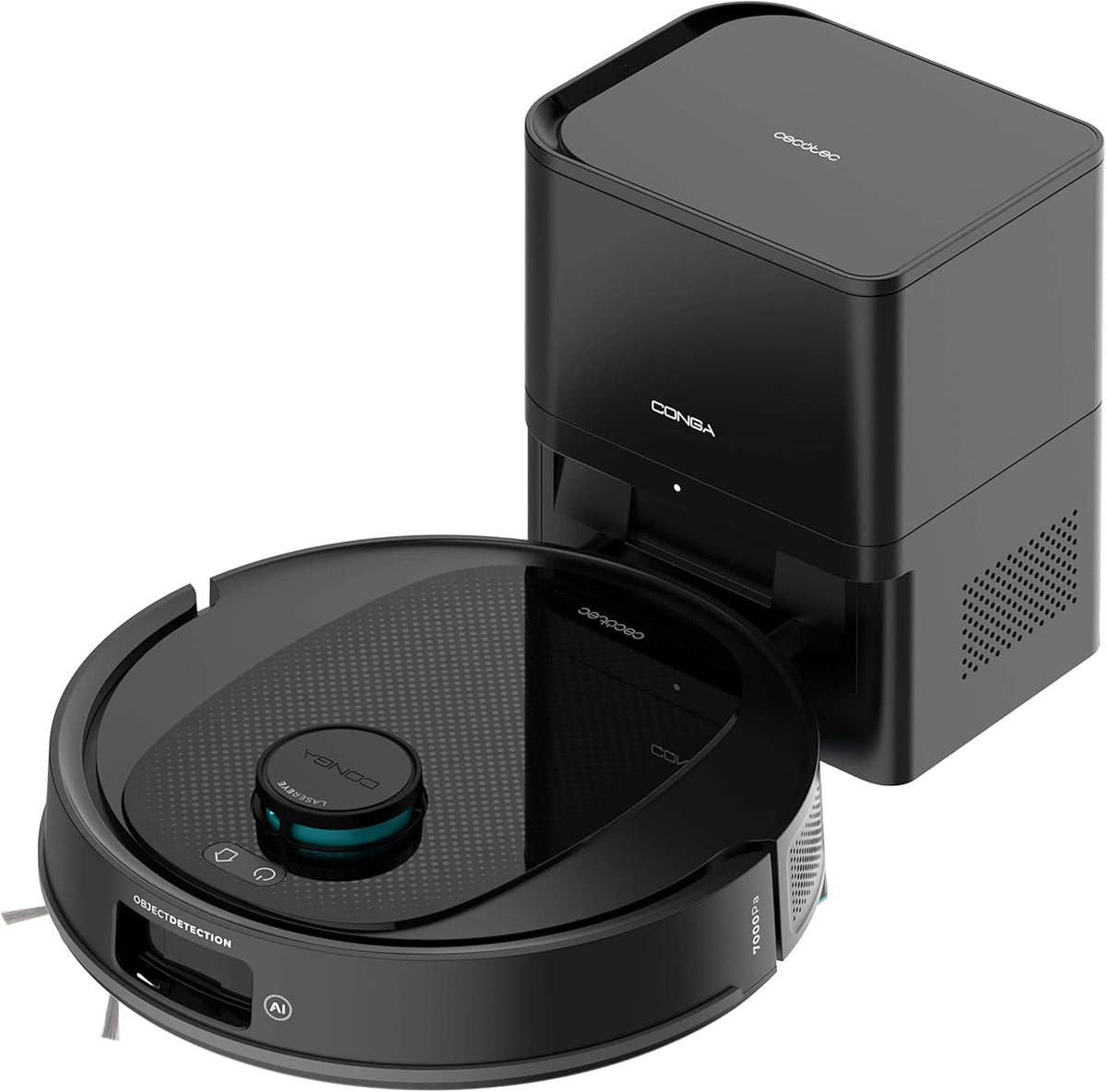 Cecotec Saugroboter, 2.5 L, 220m, Schwarz, und Wischroboter mit Selbstentleerungsstation und KI Conga, 13000Pa, Basis
