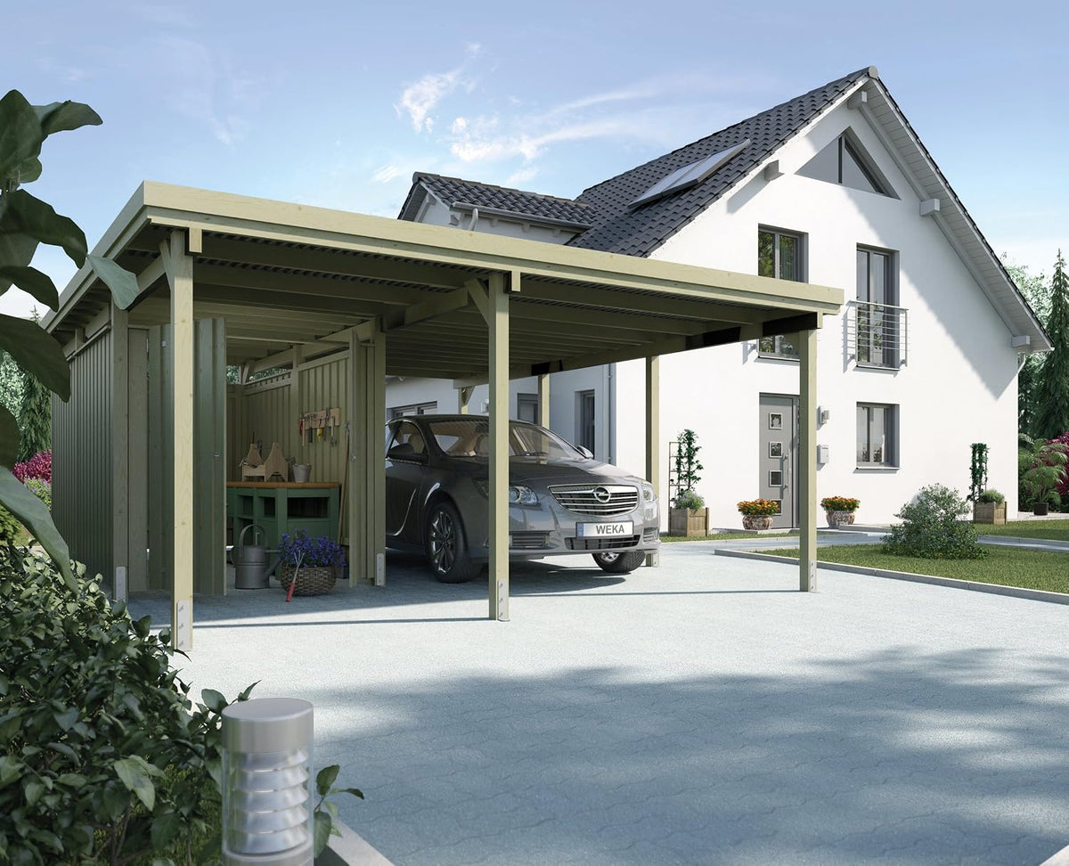 Weka Carports, Grün/Beige, Carport 607 Größe 2 kdi Carport mit XL-Geräteraum