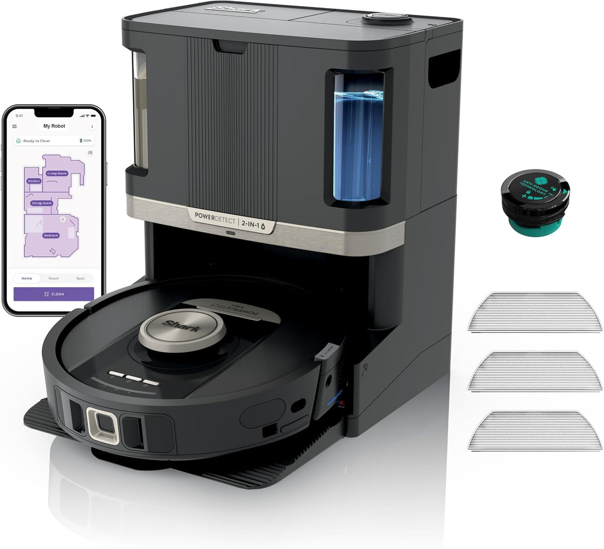 Shark Saugroboter, Schwarz, PowerDetect 2-in-1 & Wischroboter, NeverTouch Pro 60-Tage-Selbstentleerung, selbständiges Nachfüllen & Reinigen