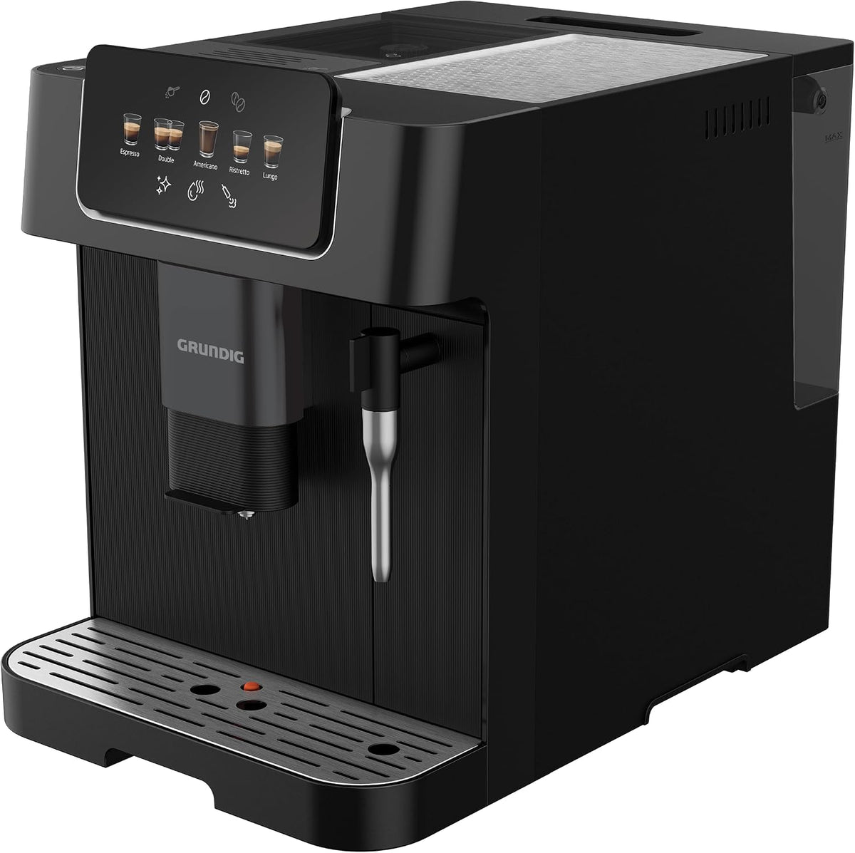 GRUNDIG Kaffeevollautomat, 2 Liter, 19 Bar, Schwarz, KVA 6230 mit Milchaufschäumdüse, Edelstahlmahlwerk mit 13 Mahlgraden