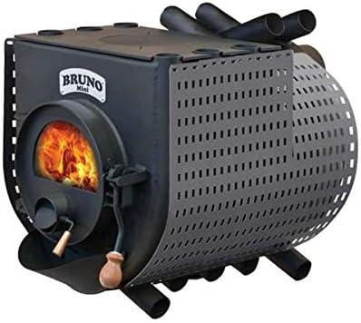 BRUNO Kaminofen, 12 kW, Schwarz/Grau, Werkstattofen Mini III mit Herdplatte - Warmluftofen -, Seitenverkleidung Quattro)