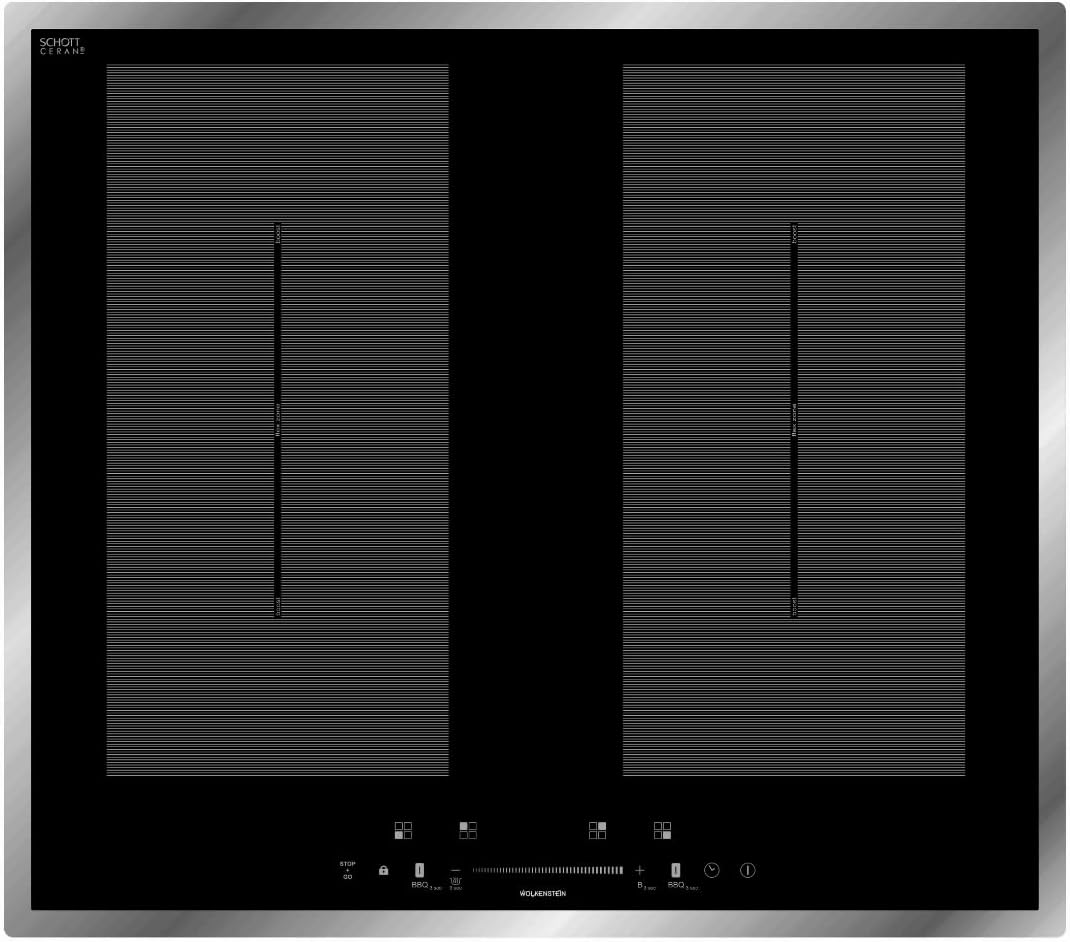 Wolkenstein Kochfeld, 7400 W, 60 cm, Schwarz/Silber, IF60-2FZBWSGW Induktions mit Edelstahlrahmen, Autarkes, 4 Kochzonen