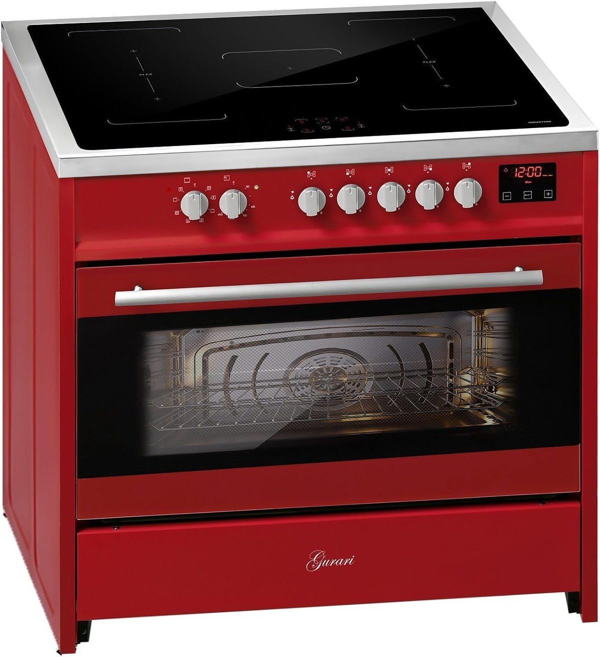 Gurari Elektroherd, 90 cm, Rot/Schwarz, Induktionsherd mit Backofen Elektro E 913 R Standherd, Standherd Induktion in Rot