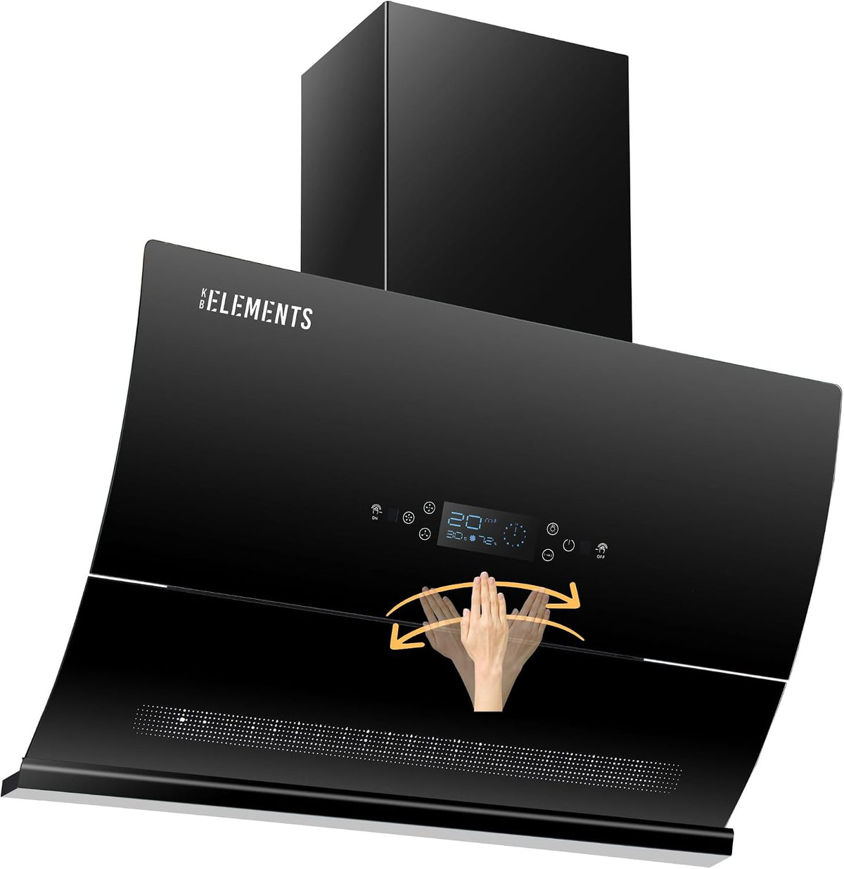 KB ELEMENTS Dunstabzugshaube, 60 cm, 650m, Schwarz, Umluft/Abluft mit ³/h starke Saugleistung, Touch-Gestensteuerung