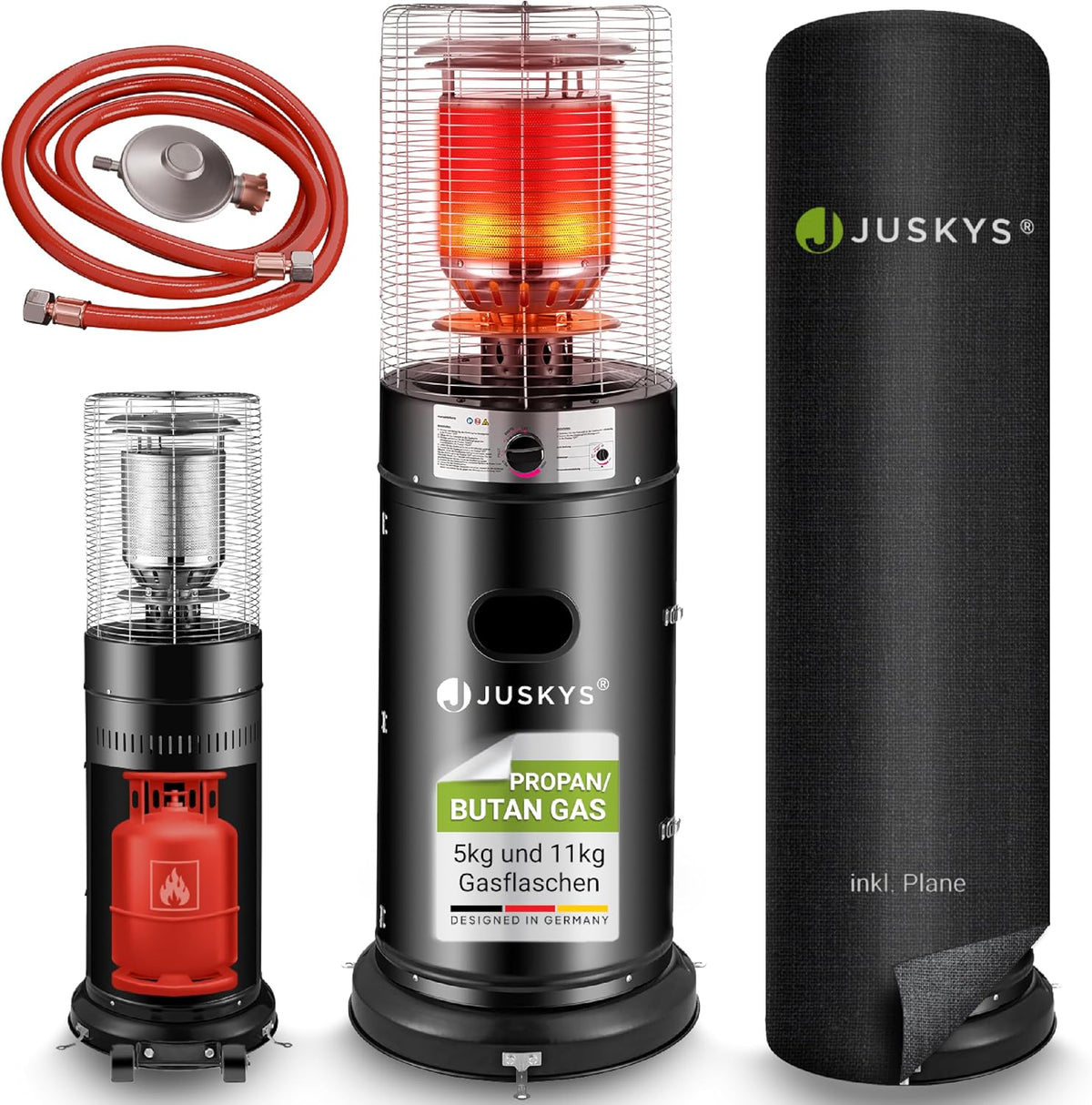 Juskys Heizstrahler, 11 kW, 11 kg, Schwarz/Rot, ® Outdoor Cuna mit Gas-Brenner - Heizpilz Terrassenheizer