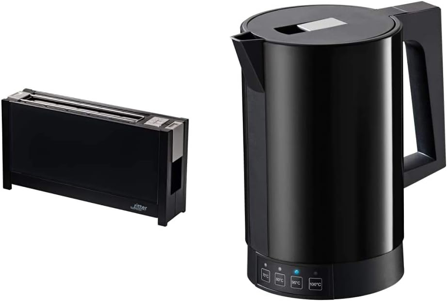 ritter Toaster, Schwarz, volcano 5, Langschlitz mit eleganten Glasfronten, made in Germany & Wasserkocher fontana 5