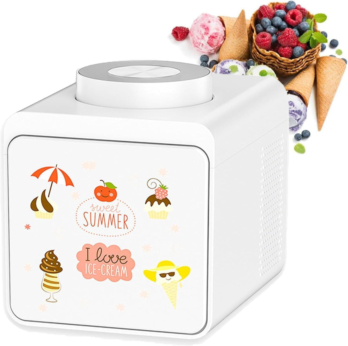 1 L Eismaschine, 1 L, Weiß, Haushalts-Soft, 120-W-Gefrierdessertmaschine mit Dual-Speed- und, Mini-Fruchtjoghurtmaschine