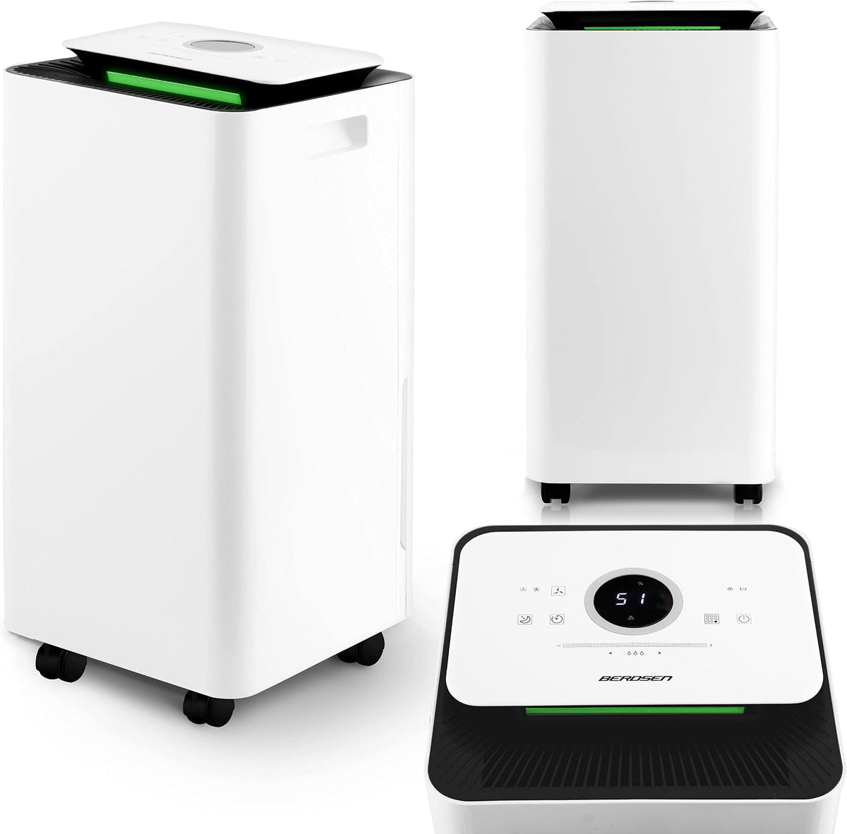 Berdsen Luftentfeuchter, 60m, 12l, Weiß/Schwarz, BD-521 Kompressor- mit Ventilator und Wäschemodus