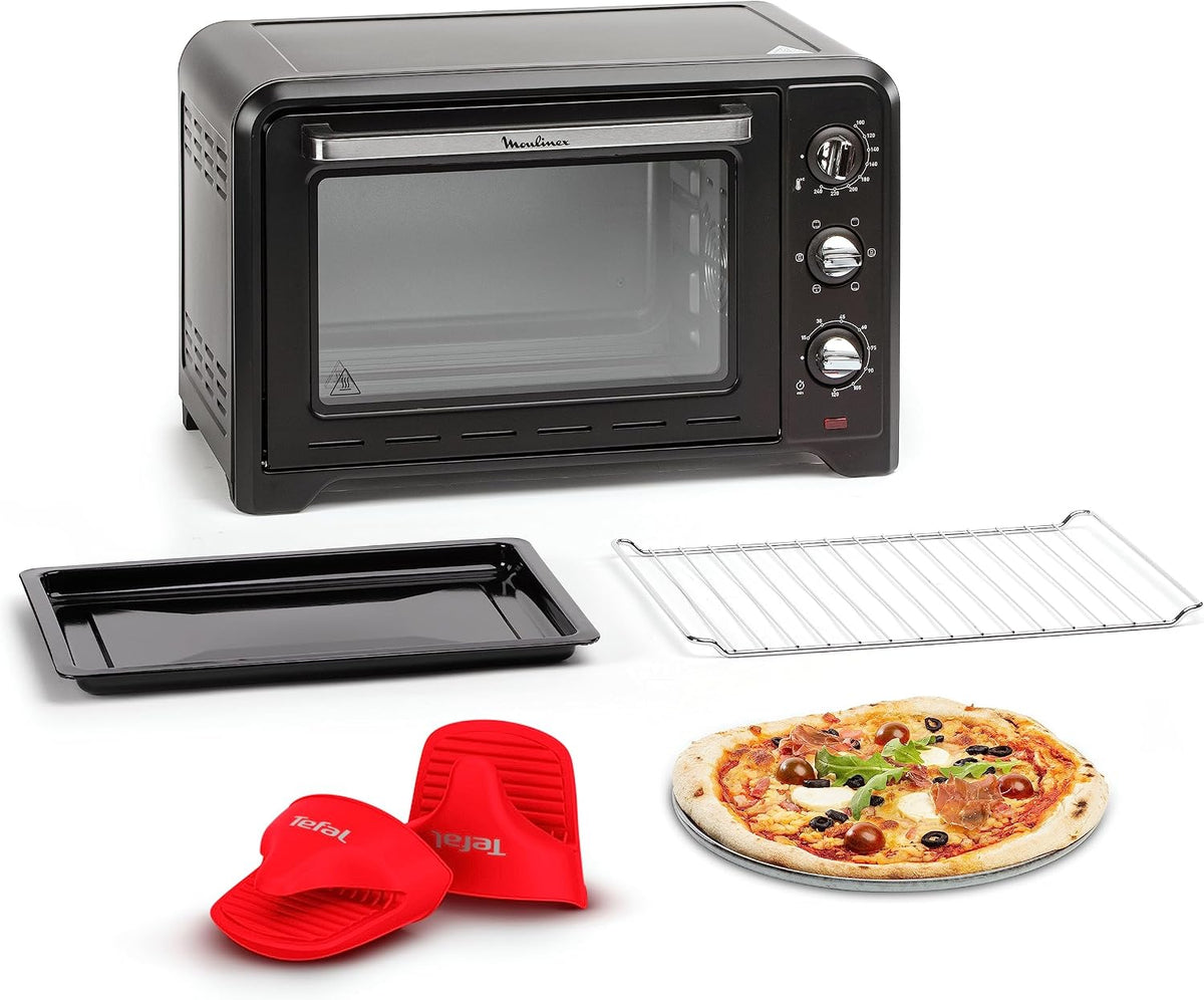 Moulinex Backofen, 33 l, Schwarz/Rot, Stand, Umluft, Spitzenkonvektion, 6 Kochmodi, regelbarer Thermostat bis 240 °C